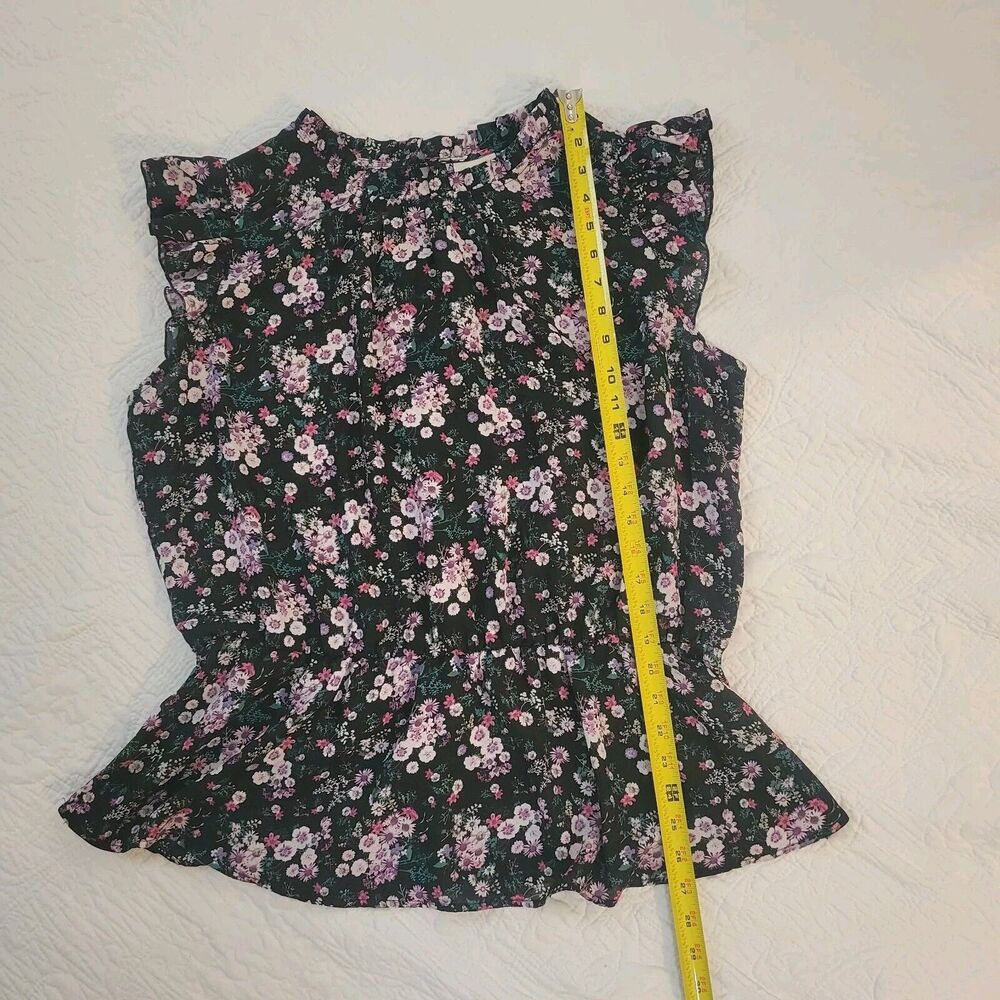 Janet Chung Peplum Floral Chiffon Top Black Purple Pink Flowers Ruffle Sleeve 2X - Picture 10 of 13